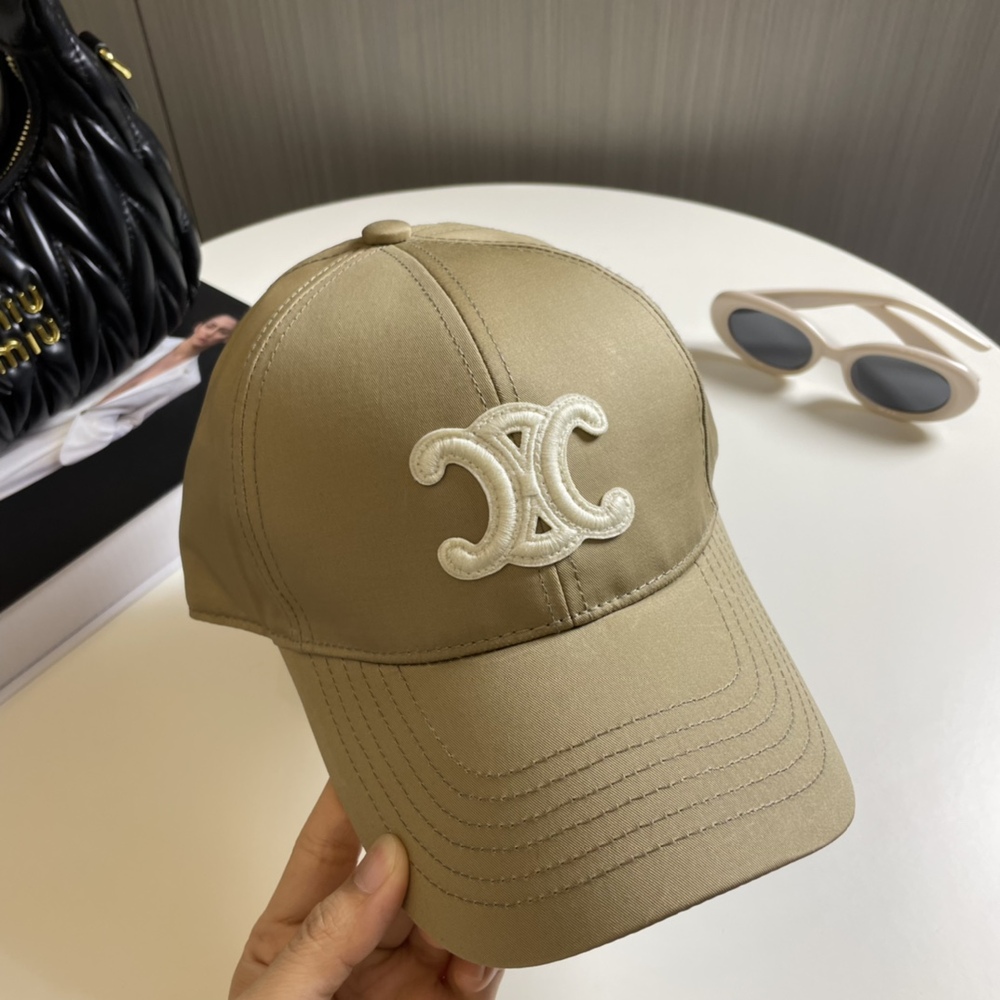 🤎Celine Khaki Baseball Cap, White Triomphe Embroidery Adjustable Casual Hat